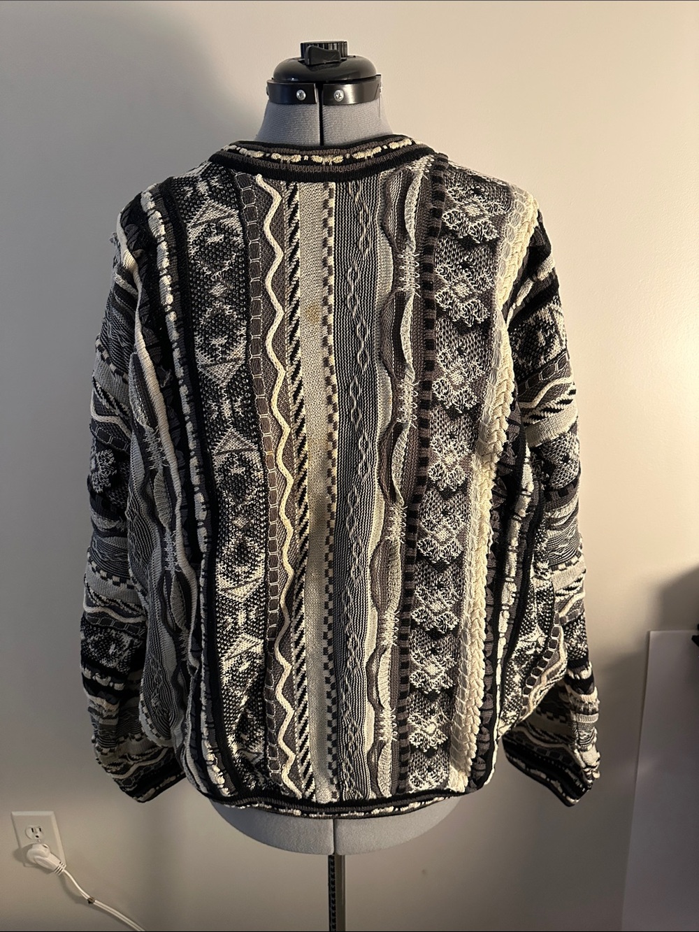 Tundra Men's Black & Cream Patterned Crewneck Sweater